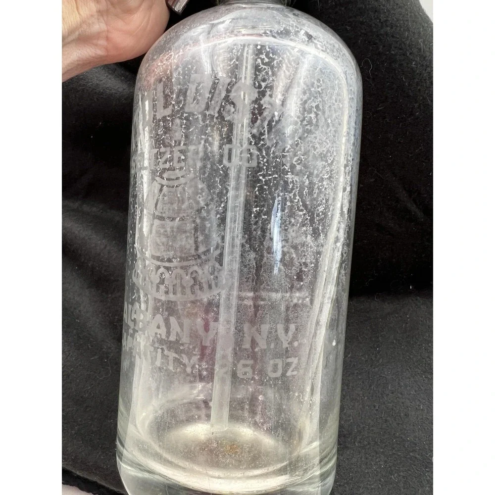VTG Capitol District Seltzer Bottle Clear Glass Albany New York Large Dome 1920s